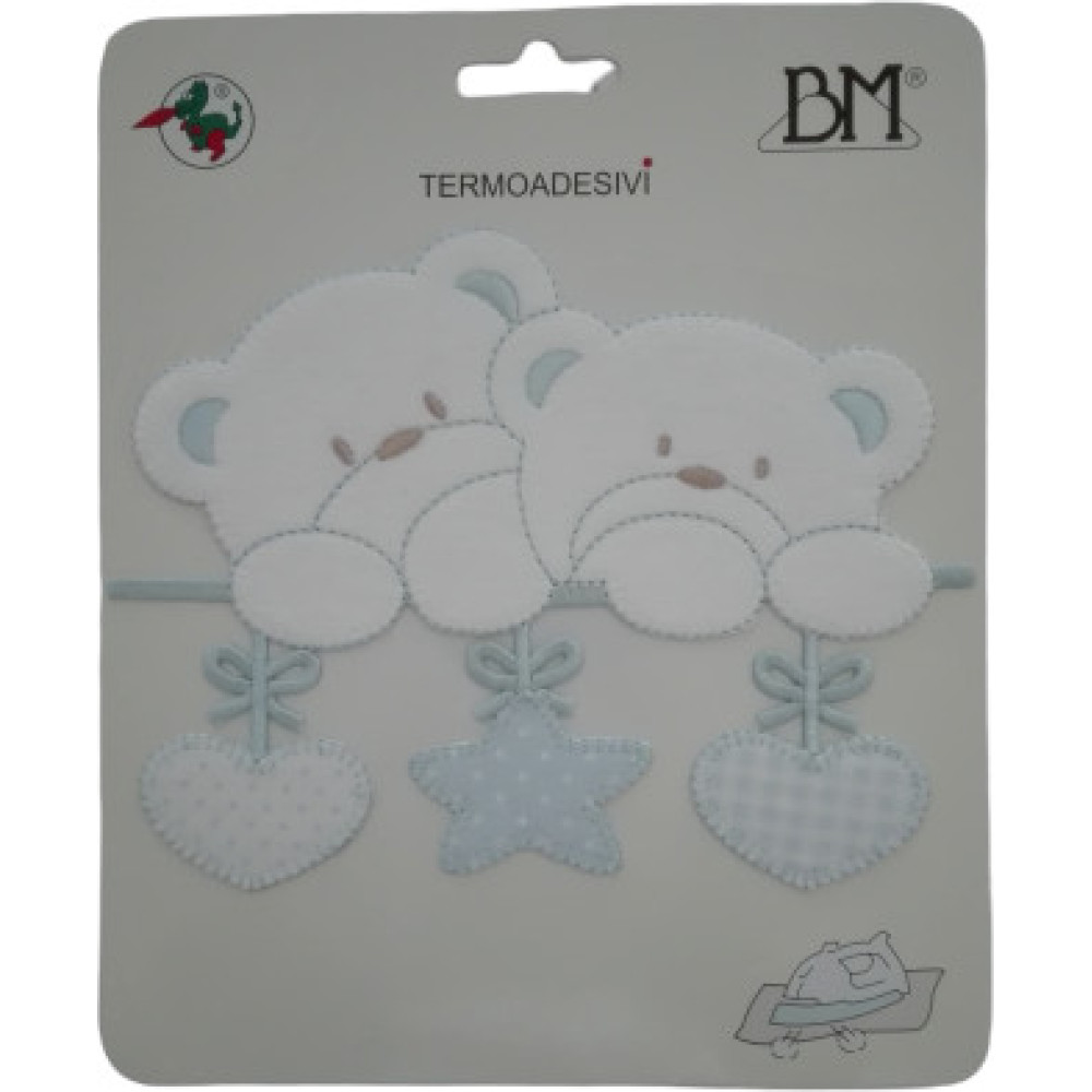 Iron-on Patch - Light Blue Teddy Bears with Star and Hearts